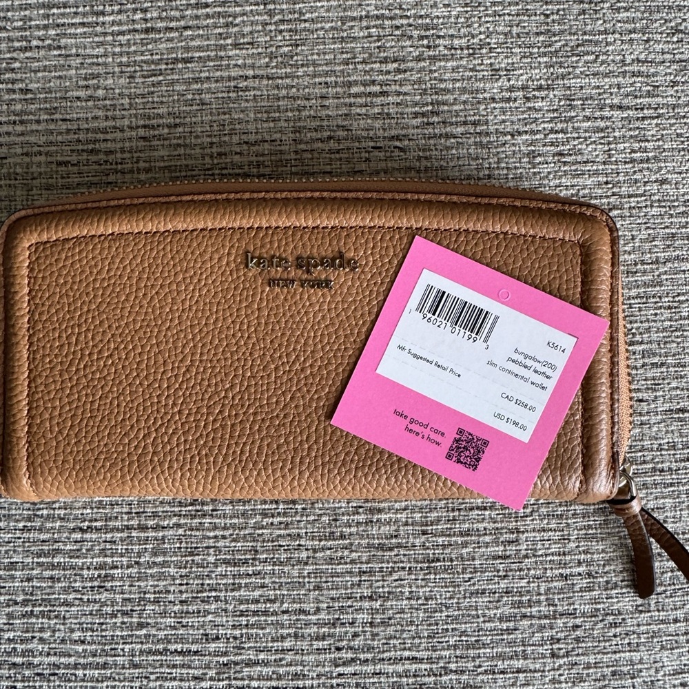 NWT: Kate Spade Tan Leather Zip Wallet